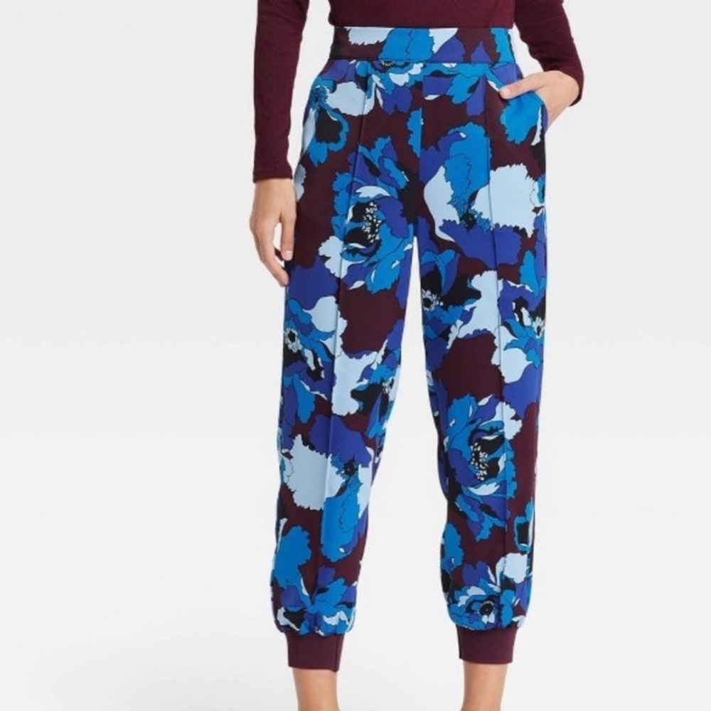 Who What Wear Floral Joggers Blue Sz XL